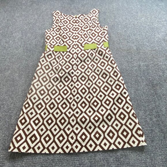 Jessica Howard Dress Womens 12P Sleeveless Brown‎ Geometric Green Ribbon Belt - Picture 6 of 11